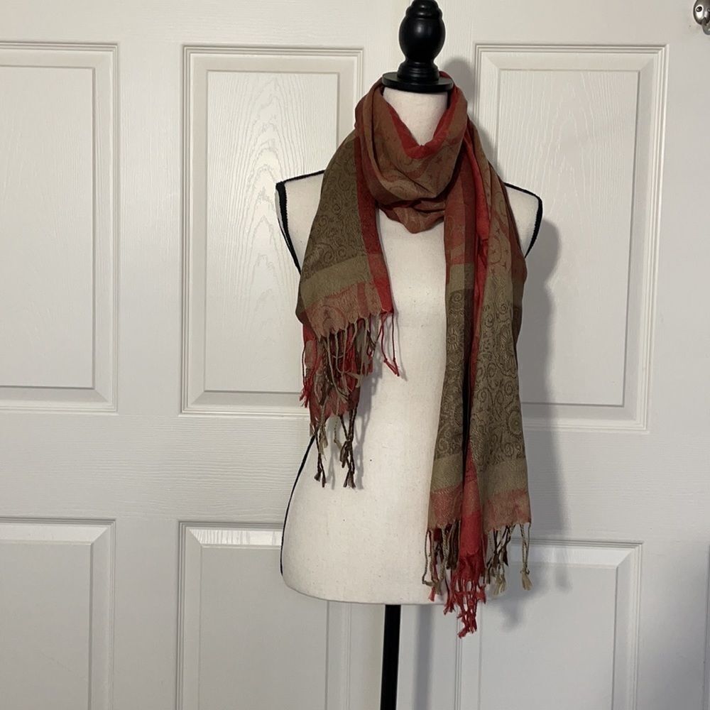 Fall Colors Paisley Plaid Long Scarf with Fringe, O/S